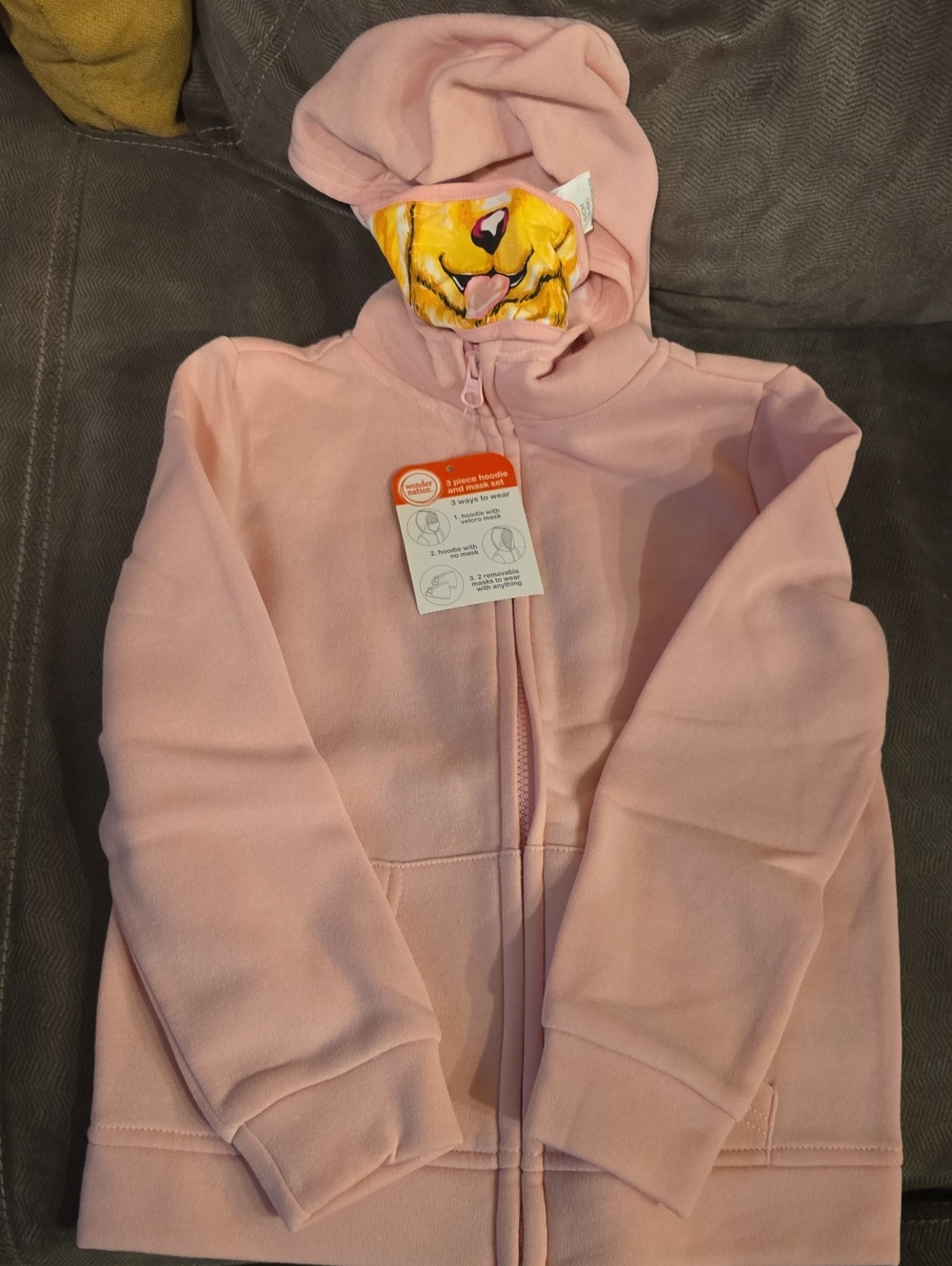 wonder nation Light Pink Hooded Zip Front Sweatshirt With Mask